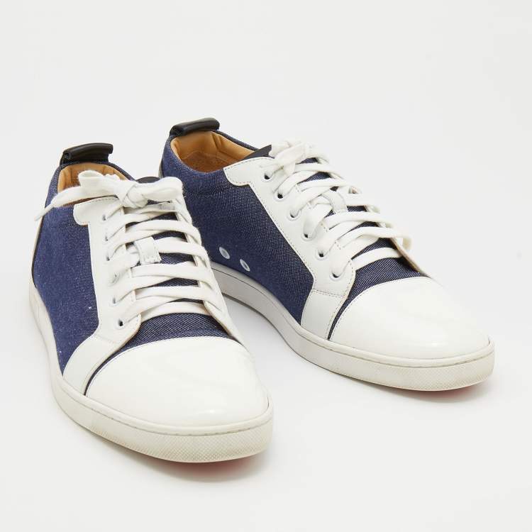 Pre Owned Christian Louboutin Tri-Color Leather And Denim Cap Toe Low Top Sneakers Size 42