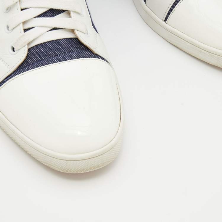 Pre Owned Christian Louboutin Tri-Color Leather And Denim Cap Toe Low Top Sneakers Size 42