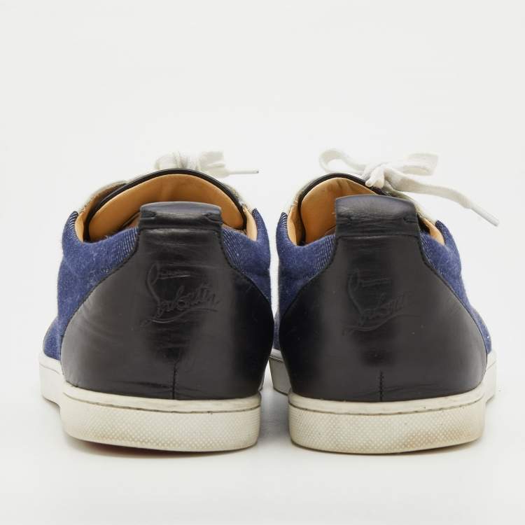 Pre Owned Christian Louboutin Tri-Color Leather And Denim Cap Toe Low Top Sneakers Size 42
