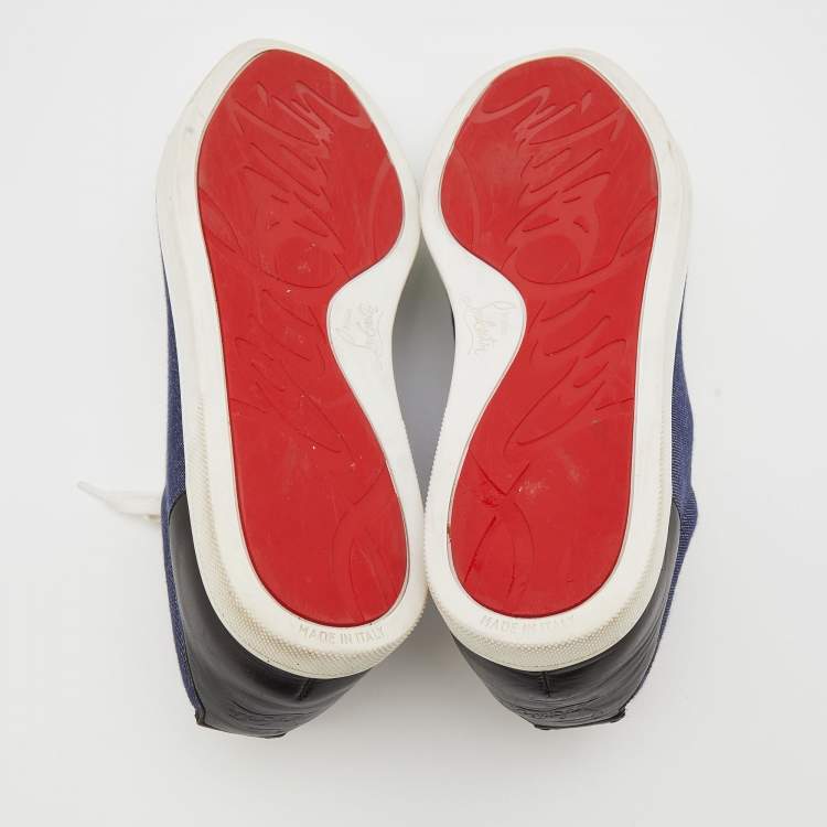 Pre Owned Christian Louboutin Tri-Color Leather And Denim Cap Toe Low Top Sneakers Size 42