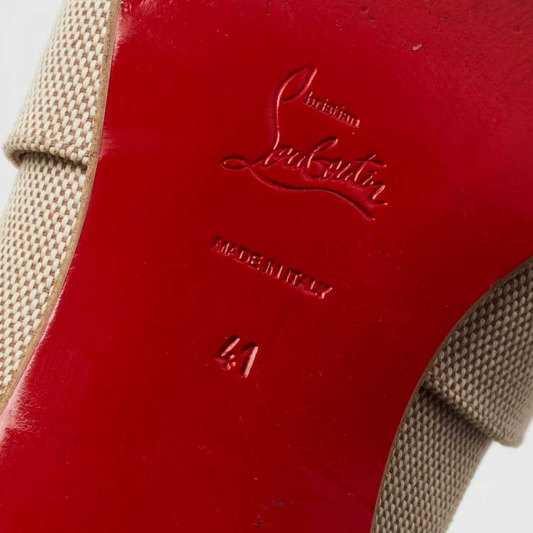Pre Owned Christian Louboutin Beige/Brown Woven Fabric and Leather Smoking Slippers Size 41