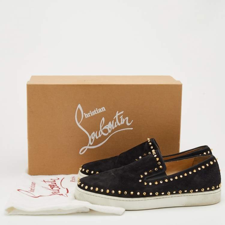 Pre Owned Christian Louboutin Black Suede Spike Pik Boat Slip On Sneakers Size 41.5