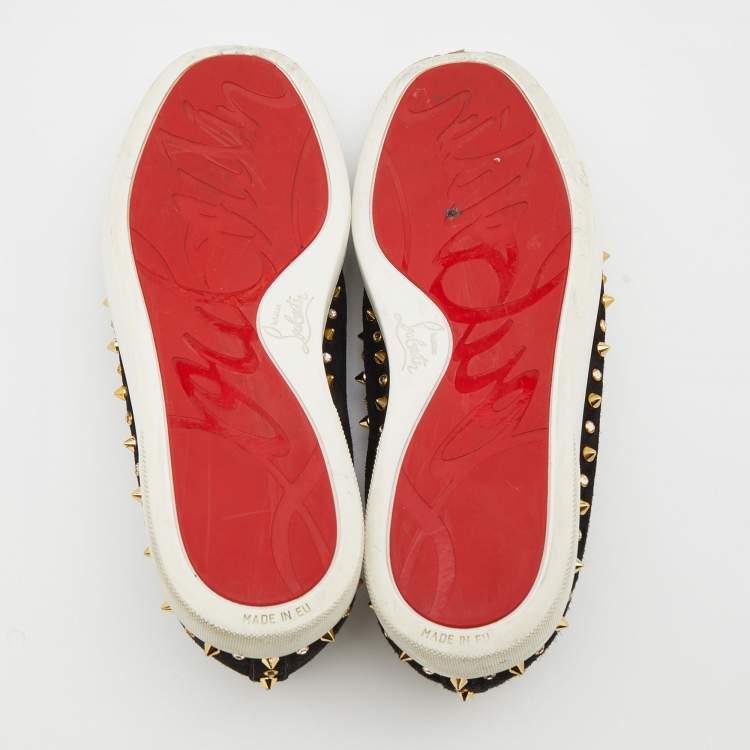 Pre Owned Christian Louboutin Black Suede Spike Pik Boat Slip On Sneakers Size 41.5