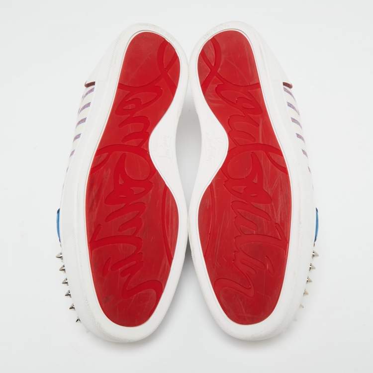 Pre Owned Christian Louboutin  Multicolor Canvas And Suede Junior Spikes Sneakers Size 41  