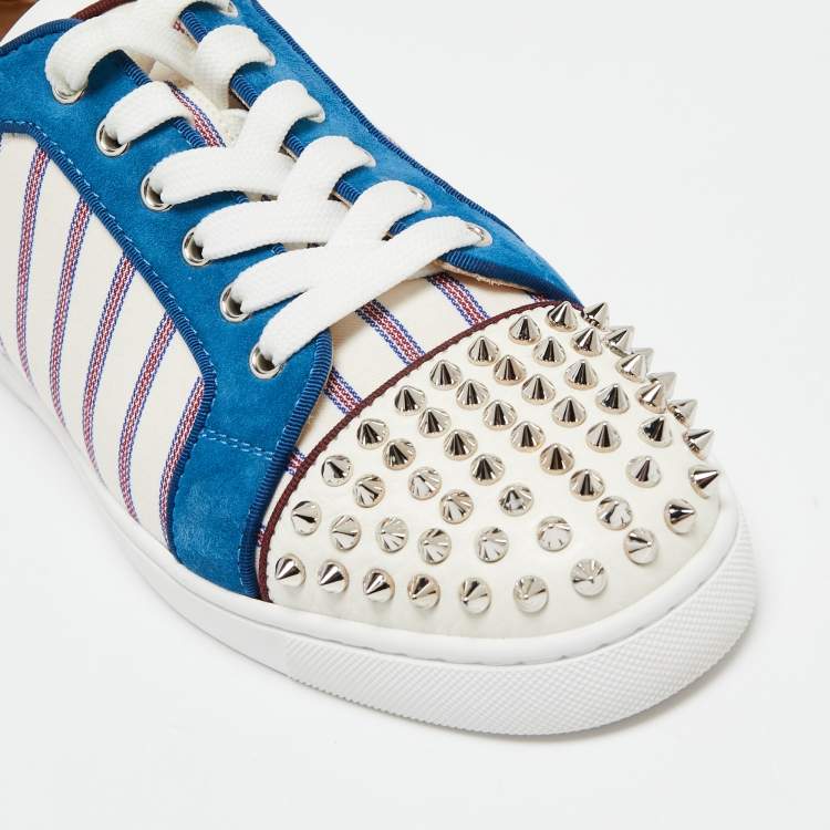Pre Owned Christian Louboutin  Multicolor Canvas And Suede Junior Spikes Sneakers Size 41  