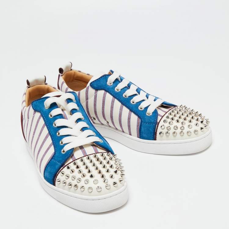Pre Owned Christian Louboutin  Multicolor Canvas And Suede Junior Spikes Sneakers Size 41  