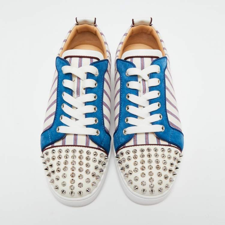 Pre Owned Christian Louboutin  Multicolor Canvas And Suede Junior Spikes Sneakers Size 41  