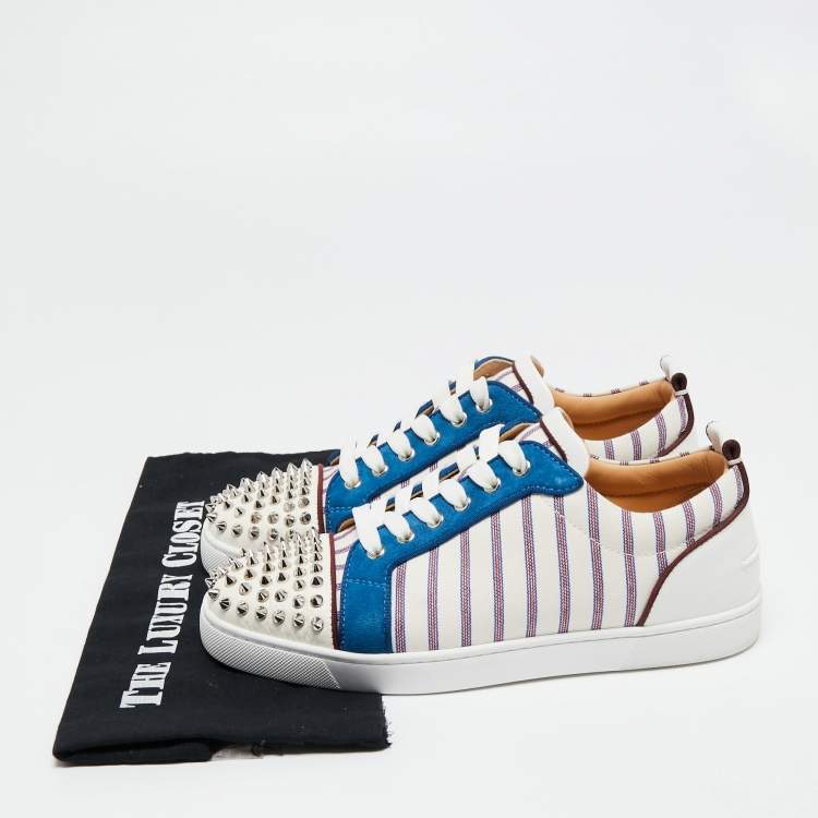 Pre Owned Christian Louboutin  Multicolor Canvas And Suede Junior Spikes Sneakers Size 41  