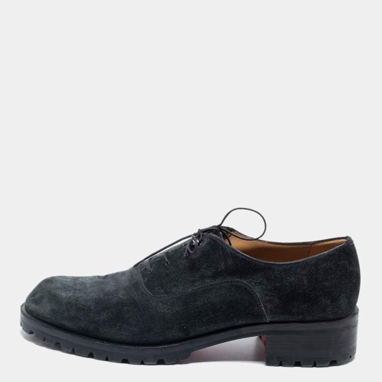 Pre Owned Christian Louboutin Dark Green Suede  Lace Up  Oxfords Size 45.5