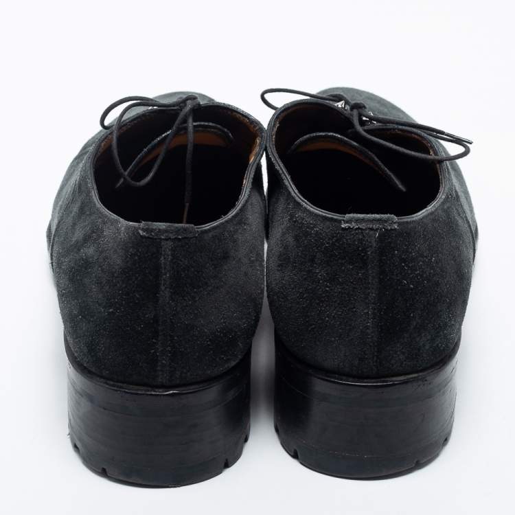 Pre Owned Christian Louboutin Dark Green Suede  Lace Up  Oxfords Size 45.5