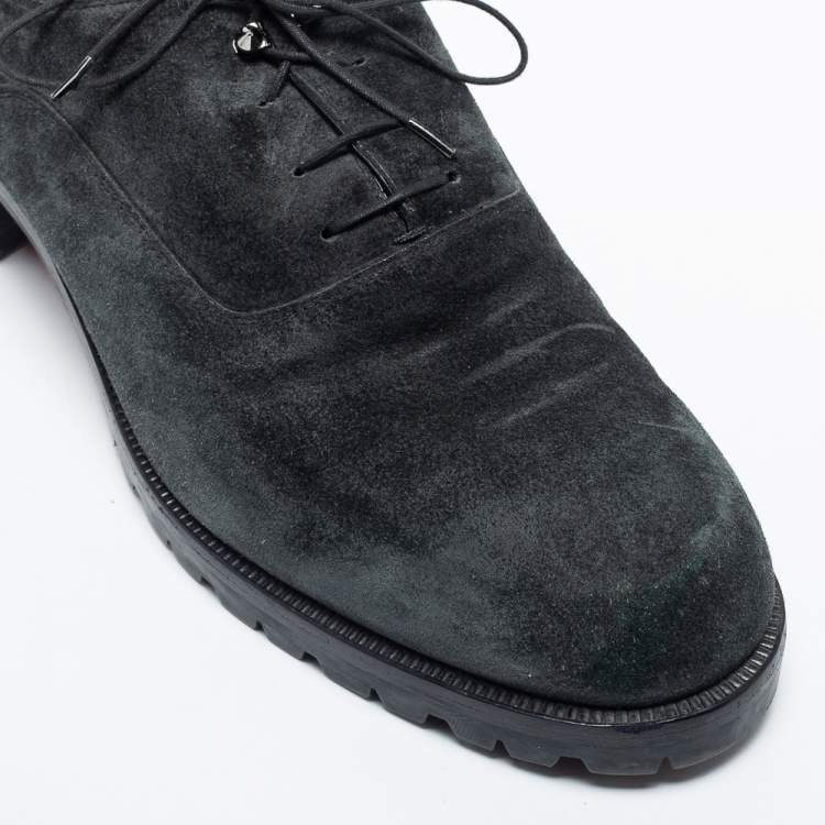 Pre Owned Christian Louboutin Dark Green Suede  Lace Up  Oxfords Size 45.5