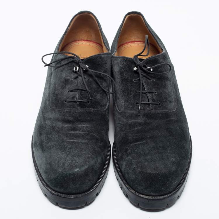 Pre Owned Christian Louboutin Dark Green Suede  Lace Up  Oxfords Size 45.5