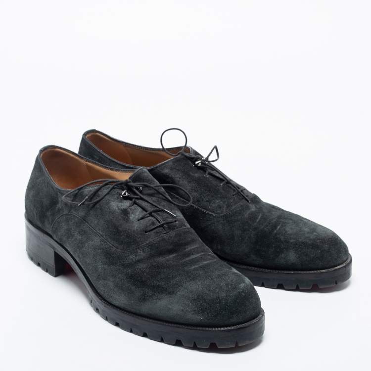 Pre Owned Christian Louboutin Dark Green Suede  Lace Up  Oxfords Size 45.5
