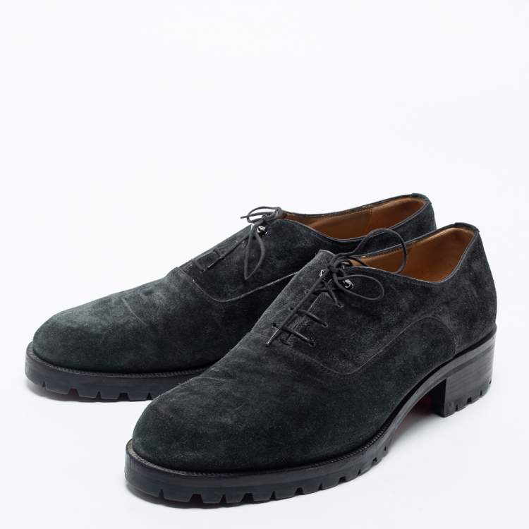Pre Owned Christian Louboutin Dark Green Suede  Lace Up  Oxfords Size 45.5