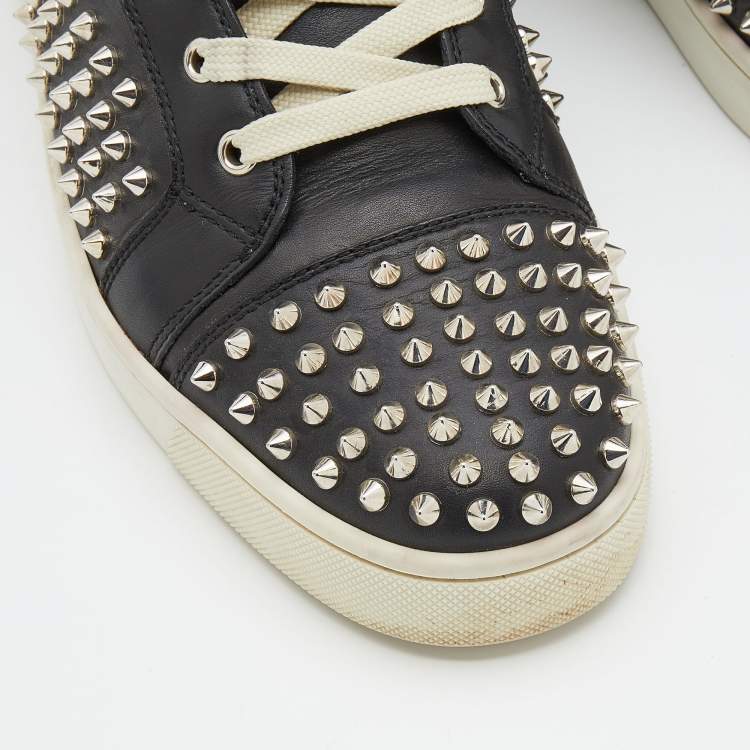 Pre Owned Christian Louboutin Black Leather Louis Spikes High Top Sneakers Size 44.5
