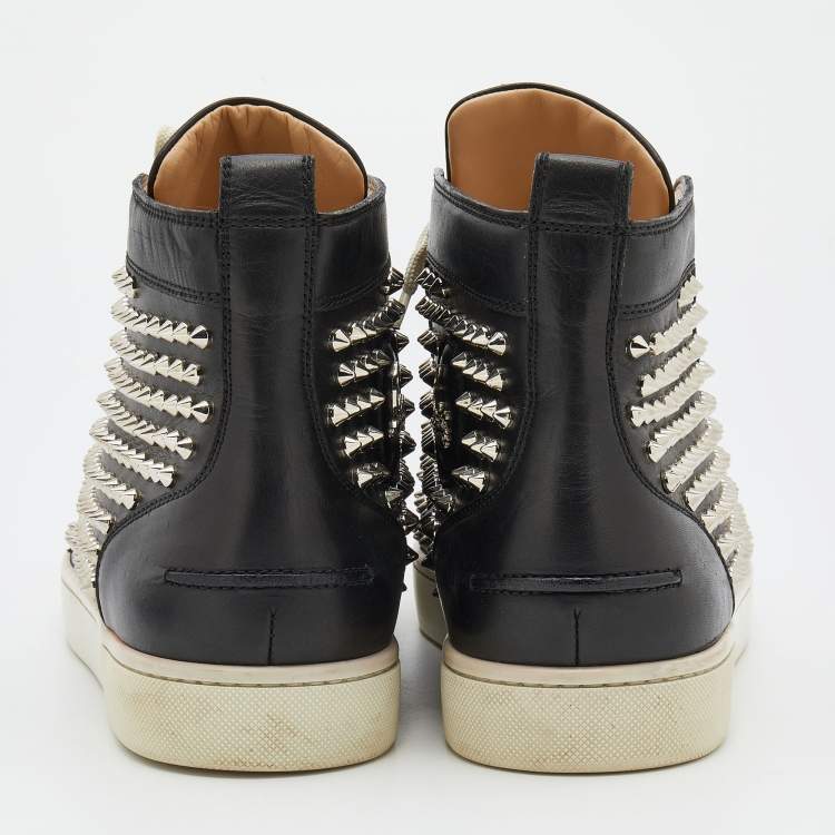 Pre Owned Christian Louboutin Black Leather Louis Spikes High Top Sneakers Size 44.5