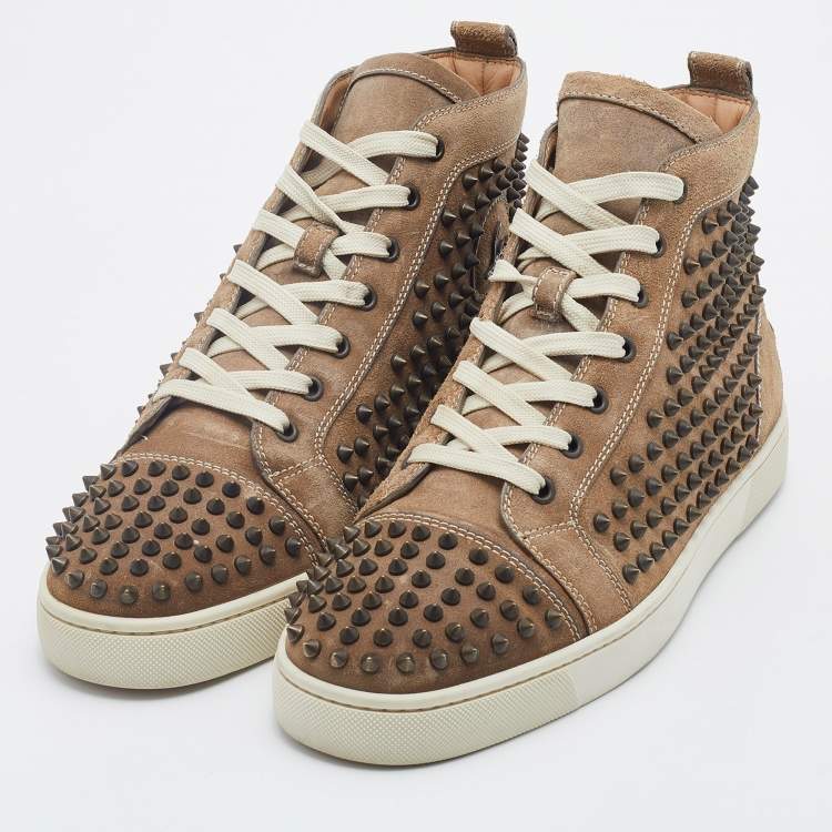 Christian Louboutin Beige Suede Louis Spikes High-Top Sneakers