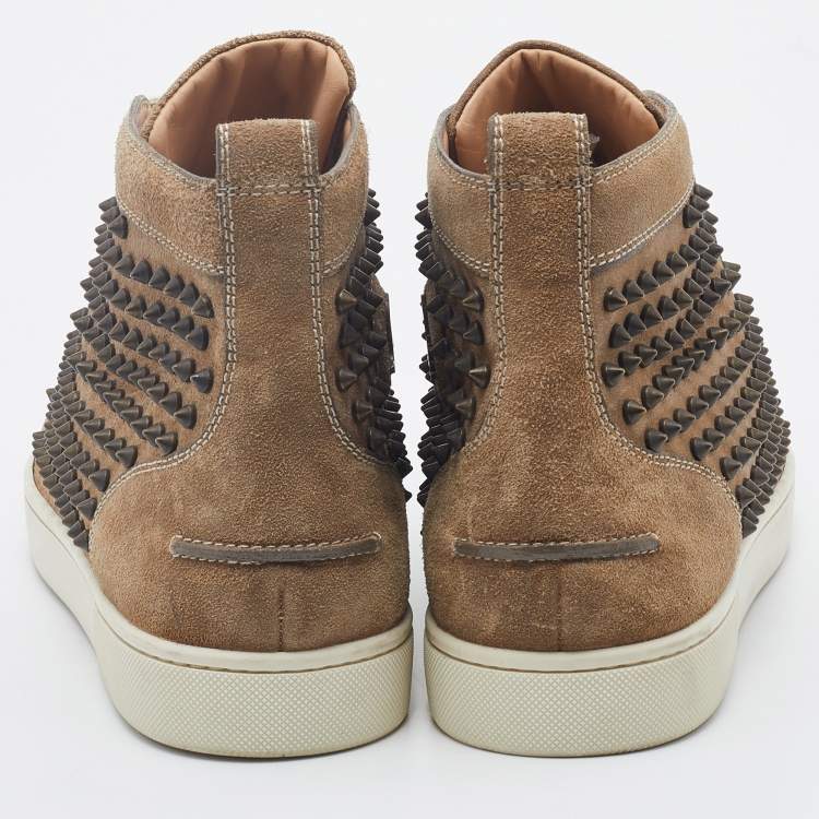 Pre Owned Christian Louboutin Beige Suede Louis Spikes High Top Sneakers Size 45