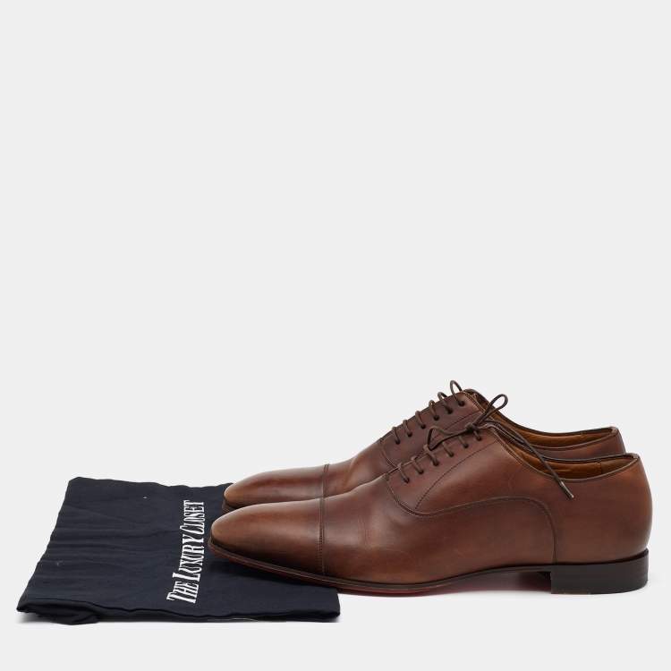 Pre Owned Christian Louboutin Brown Leather Grecco Lace Up Oxfords Size 42