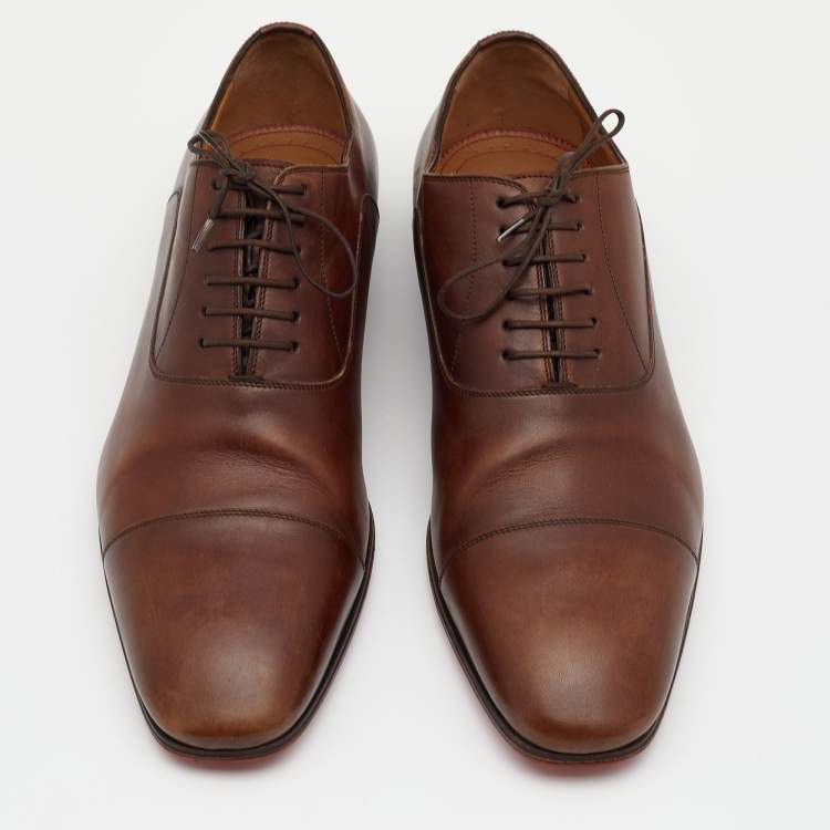 Pre Owned Christian Louboutin Brown Leather Grecco Lace Up Oxfords Size 42