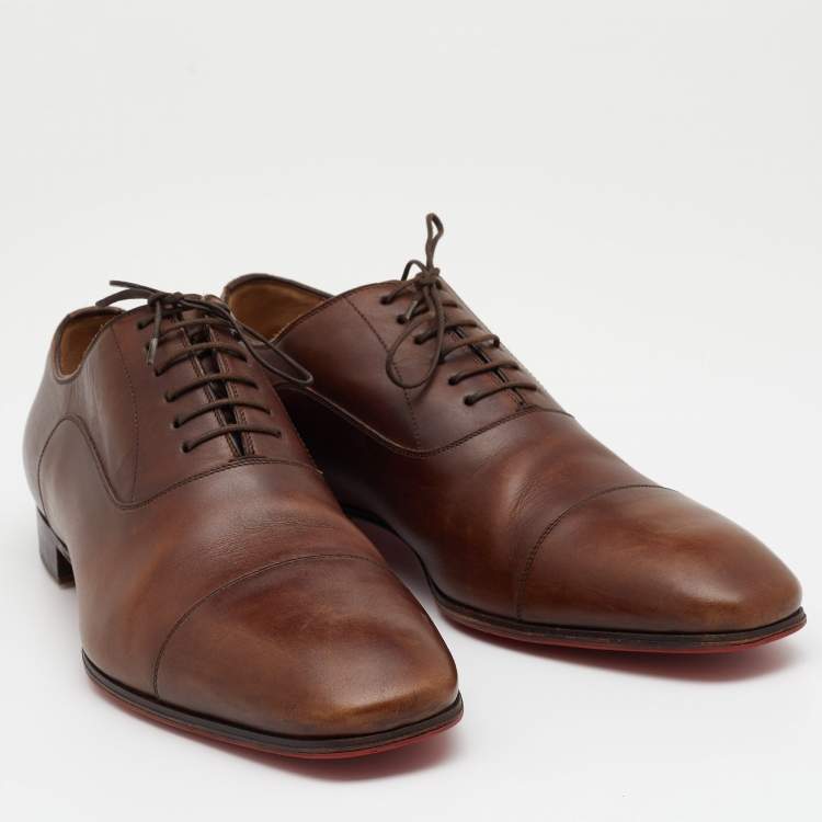 Pre Owned Christian Louboutin Brown Leather Grecco Lace Up Oxfords Size 42