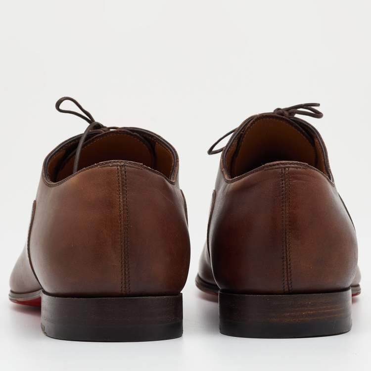 Pre Owned Christian Louboutin Brown Leather Grecco Lace Up Oxfords Size 42
