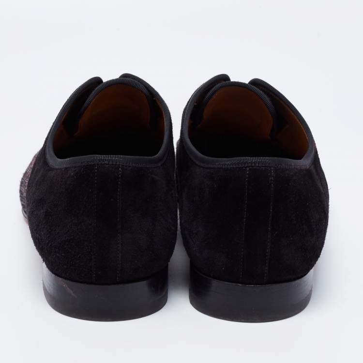 Pre Owned Christian Louboutin Black Fabric and Suede Strass Alpha Male Oxfords Size 42.5