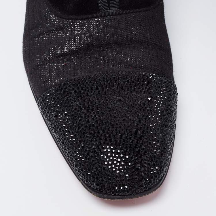 Pre Owned Christian Louboutin Black Fabric and Suede Strass Alpha Male Oxfords Size 42.5