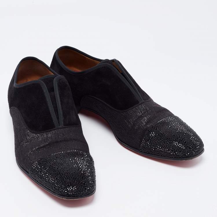 Pre Owned Christian Louboutin Black Fabric and Suede Strass Alpha Male Oxfords Size 42.5