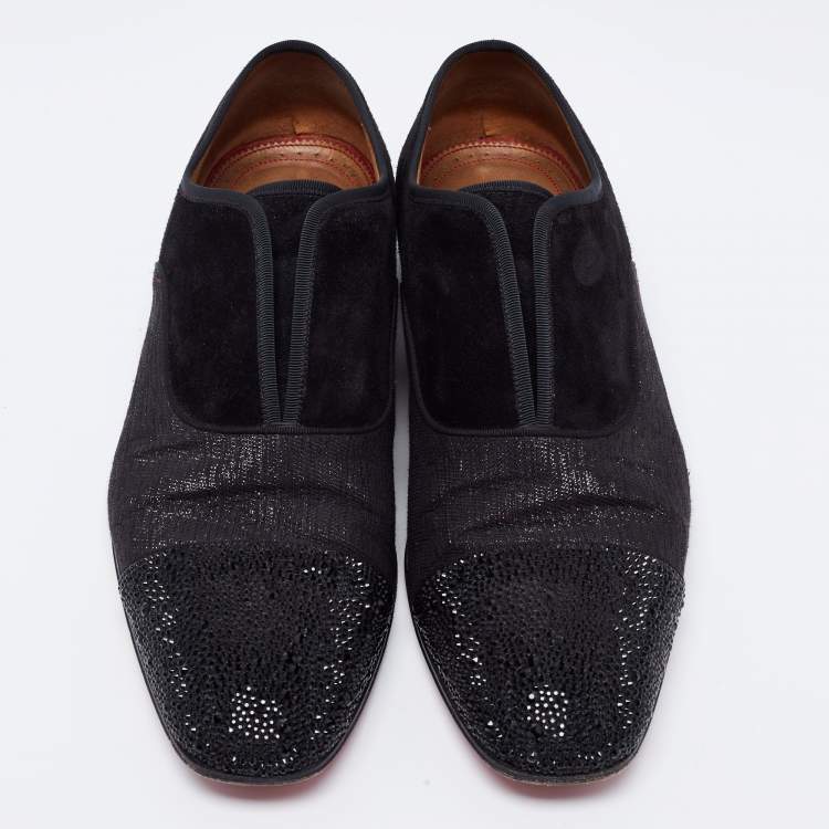Pre Owned Christian Louboutin Black Fabric and Suede Strass Alpha Male Oxfords Size 42.5
