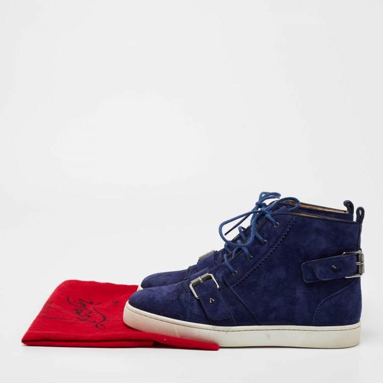 Pre Owned Christian Louboutin Navy Blue Suede Nono Strap Reglisse High-Top Sneakers Size 39.5
