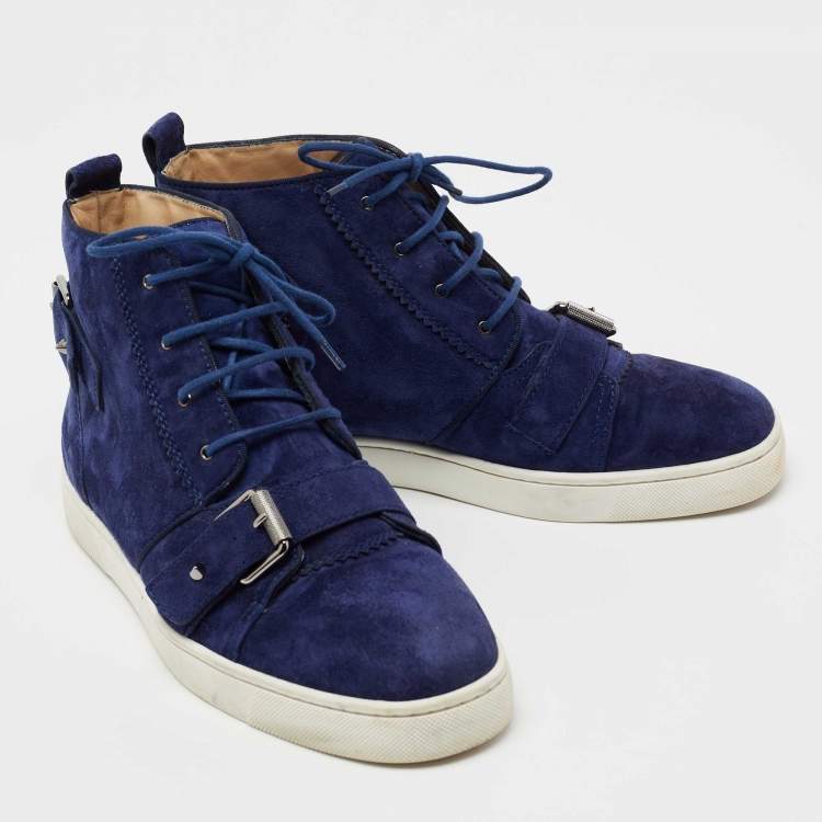 Pre Owned Christian Louboutin Navy Blue Suede Nono Strap Reglisse High-Top Sneakers Size 39.5