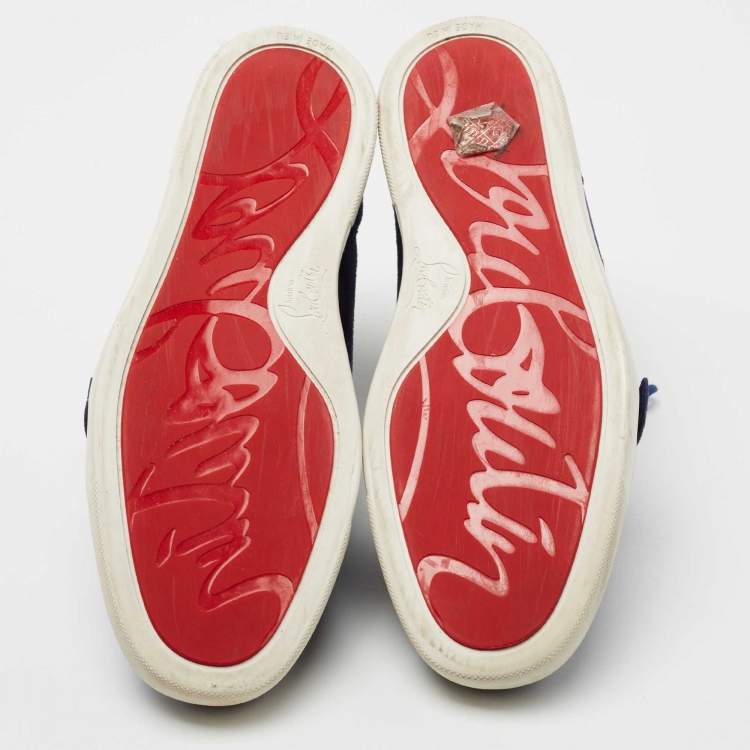 Pre Owned Christian Louboutin Navy Blue Suede Nono Strap Reglisse High-Top Sneakers Size 39.5