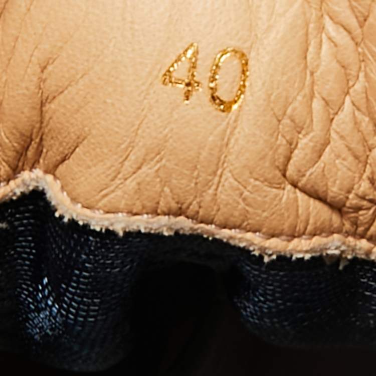 Pre Owned Christian Louboutin White/Navy Blue Leather and Woven Fabric Rantulow Low-Top Sneakers Size 40