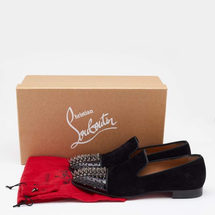 Pre Owned Christian Louboutin Black Velvet Spooky Spiked Toe Cap Smoking Slippers 41.5