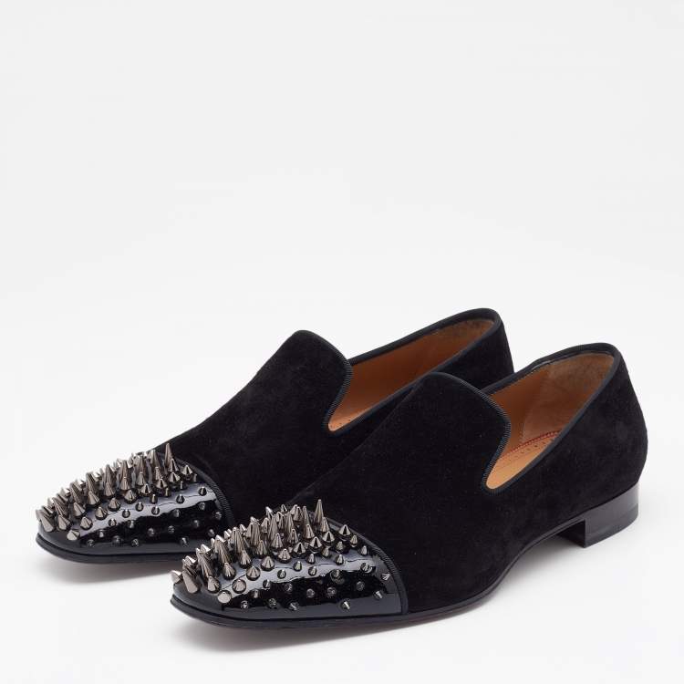 Pre Owned Christian Louboutin Black Velvet Spooky Spiked Toe Cap Smoking Slippers 41.5