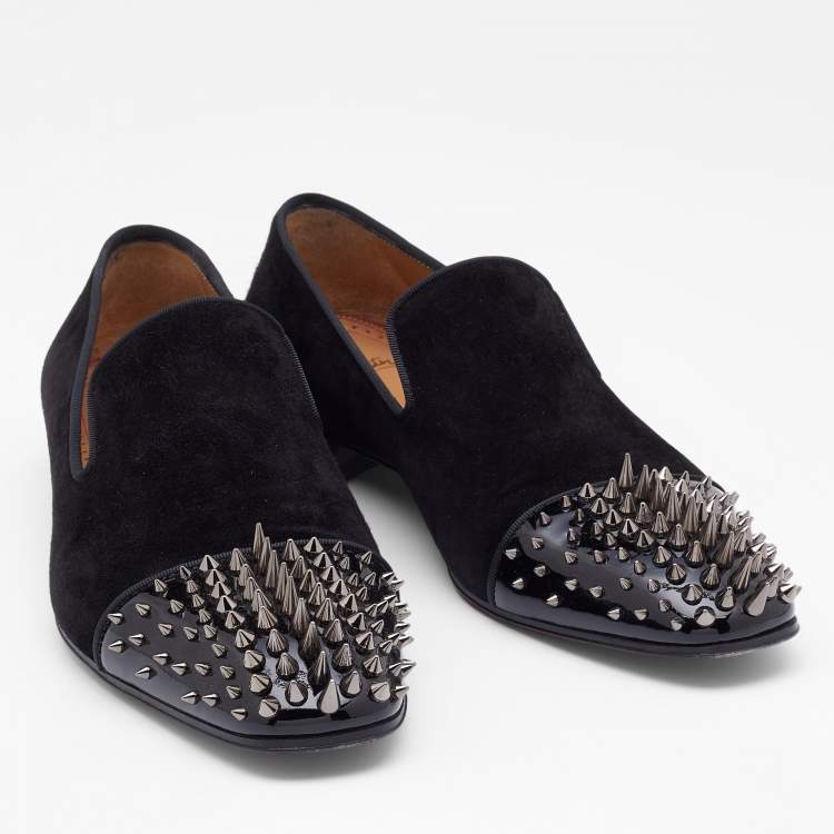 Pre Owned Christian Louboutin Black Velvet Spooky Spiked Toe Cap Smoking Slippers 41.5