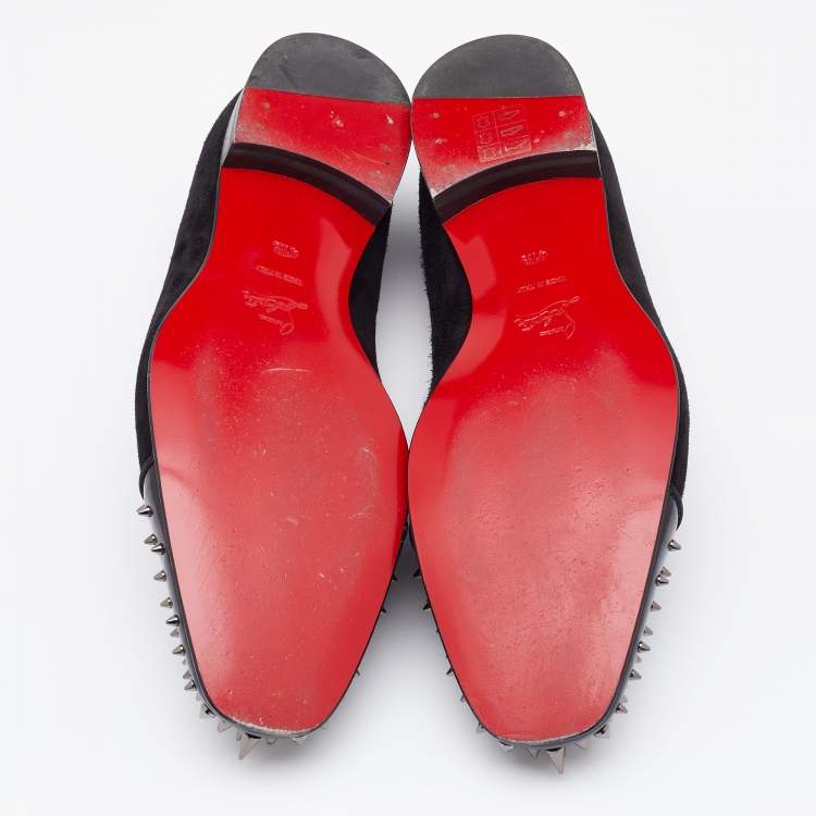 Pre Owned Christian Louboutin Black Velvet Spooky Spiked Toe Cap Smoking Slippers 41.5