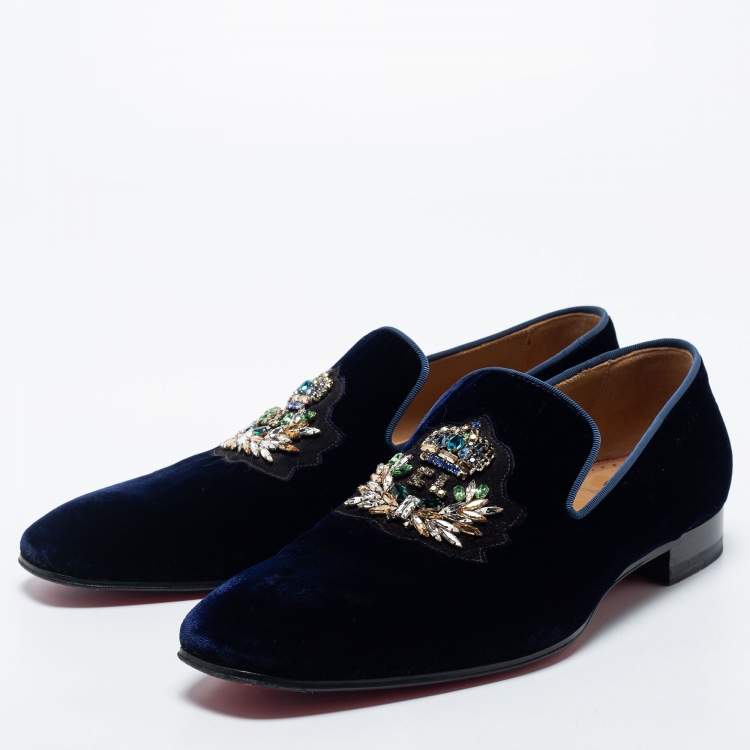 Christain Louboutin Navy Blue Velvet Dandelion Crystal Embellished