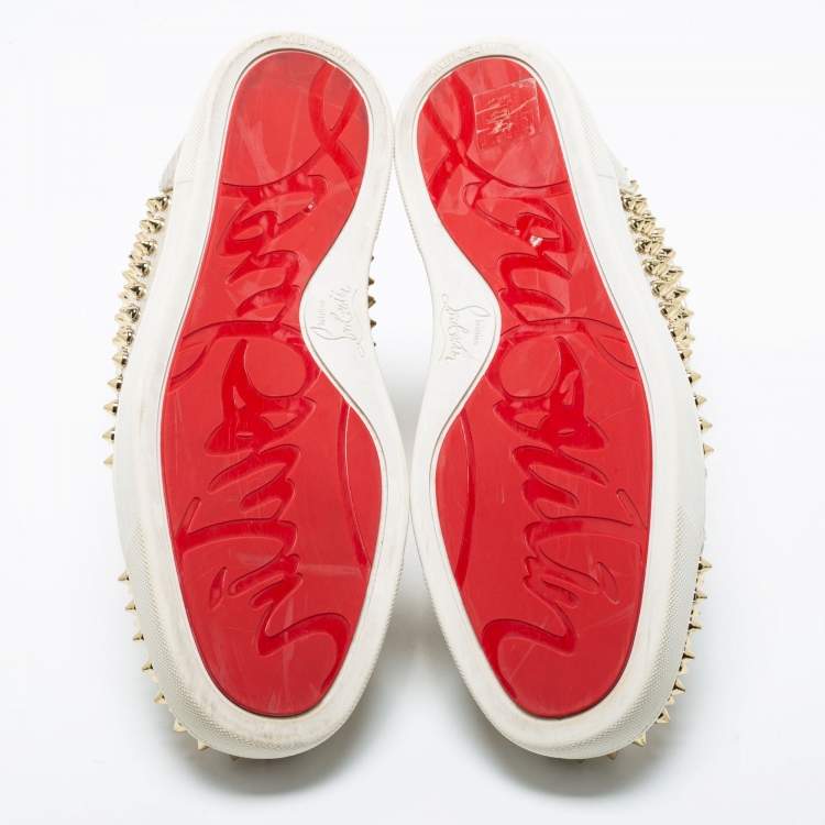 Pre Owned Christian Louboutin Gold Texture Leather Louis Junior Spikes High Top Sneakers Size 40.5