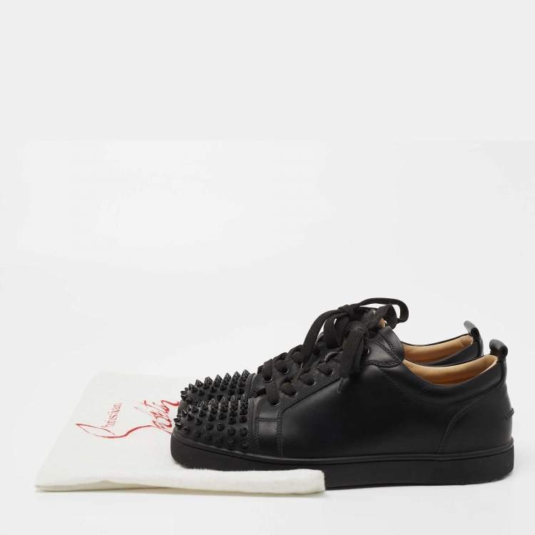 Pre Owned ChrIstian Louboutin Black Leather Louis Junior Spikes Sneakers Size 41