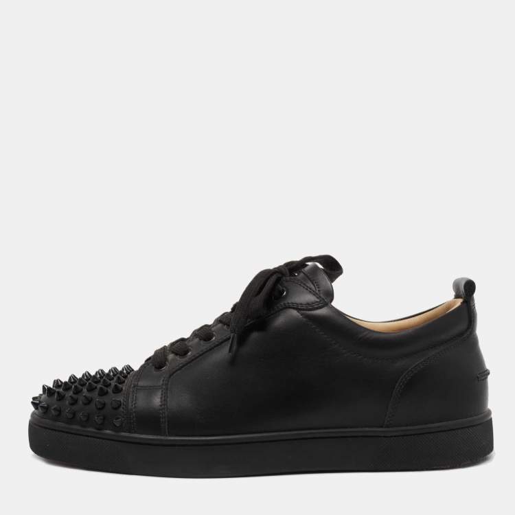 Pre Owned ChrIstian Louboutin Black Leather Louis Junior Spikes Sneakers Size 41