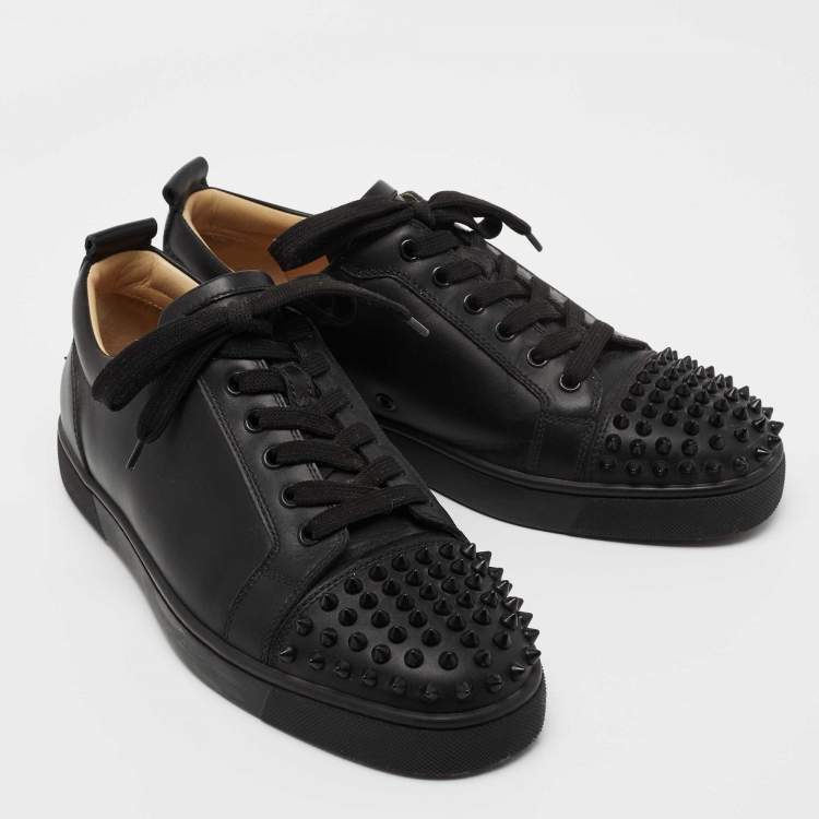 Pre Owned ChrIstian Louboutin Black Leather Louis Junior Spikes Sneakers Size 41