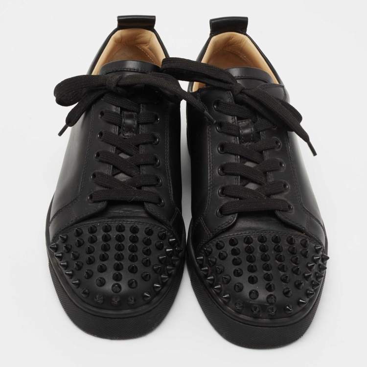 Pre Owned ChrIstian Louboutin Black Leather Louis Junior Spikes Sneakers Size 41