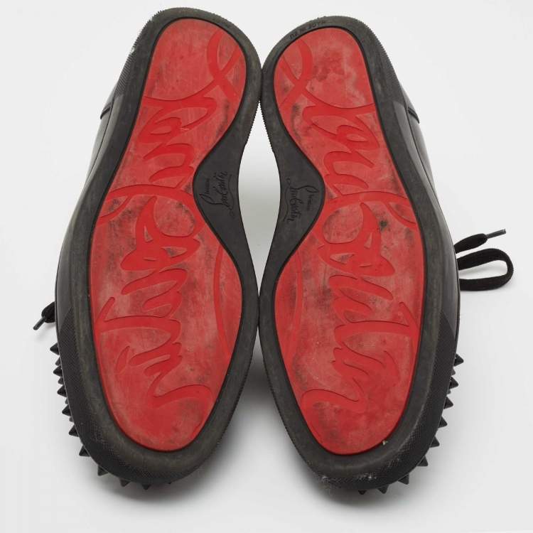 Pre Owned ChrIstian Louboutin Black Leather Louis Junior Spikes Sneakers Size 41