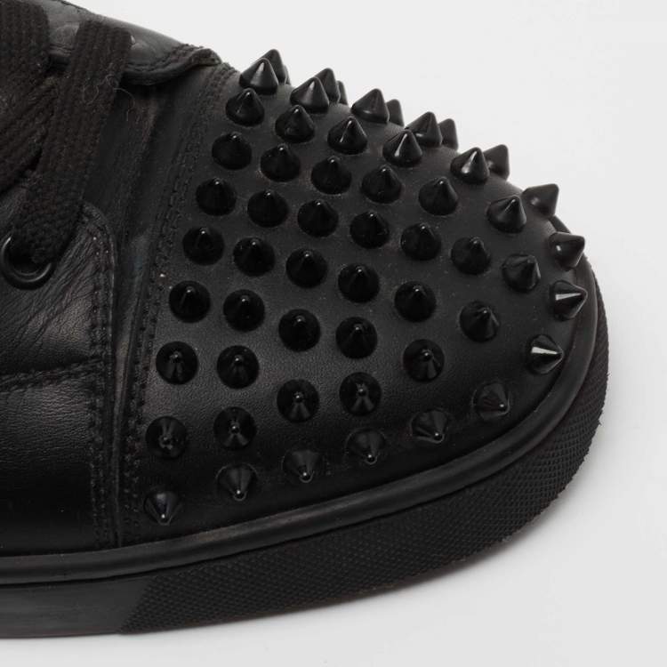 Pre Owned ChrIstian Louboutin Black Leather Louis Junior Spikes Sneakers Size 41