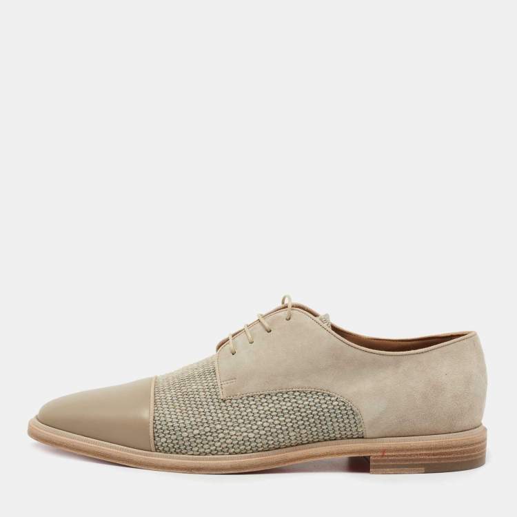Pre Owned Christian Louboutin Grey Suede and Leather Oxfords Size 45.5