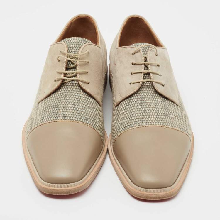 Pre Owned Christian Louboutin Grey Suede and Leather Oxfords Size 45.5
