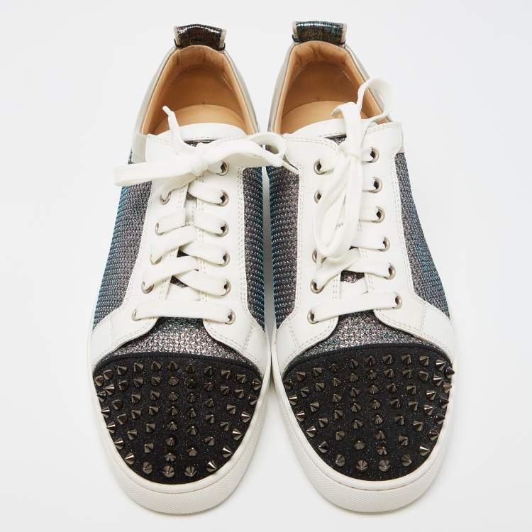 Pre Owned Christian Louboutin Multicolor Glitter, Lizard Embossed Leather and Glitter Suede Louis Junior Orlato Spikes Sneakers Size 44