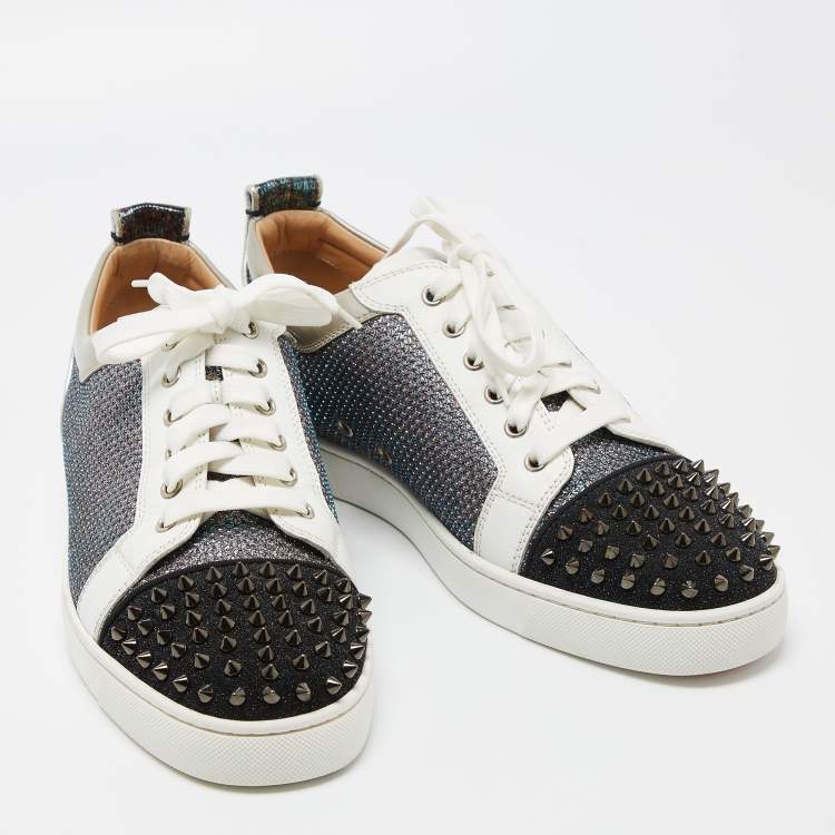 Pre Owned Christian Louboutin Multicolor Glitter, Lizard Embossed Leather and Glitter Suede Louis Junior Orlato Spikes Sneakers Size 44
